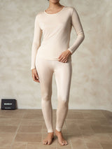 [Tan] SilkSilky-FR Manches longues Col Rond Sous Vêtements Longs Femme 003