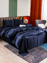 [Bleu Foncé] SilkSilky-FR Parure de Lit Soie 002