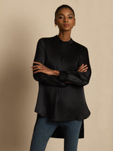 [Noir] SilkSilky-FR 19Momme Manches longues Col Montant Blouse 004