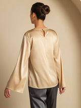 [Champagne] SilkSilky-FR Long Sleeve Boat Neck Blouse 002