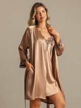 [Brun] SilkSilky-FR 3/4 Sleeve V Neck Peignoir&Robe de Chambre 006