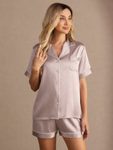 [Gris Ombre] SilkSilky-FR Short Sleeve Lapel Collar Femme Pyjamas 001