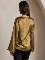[Brun] SilkSilky-FR Long Sleeve Boat Neck Blouse 002