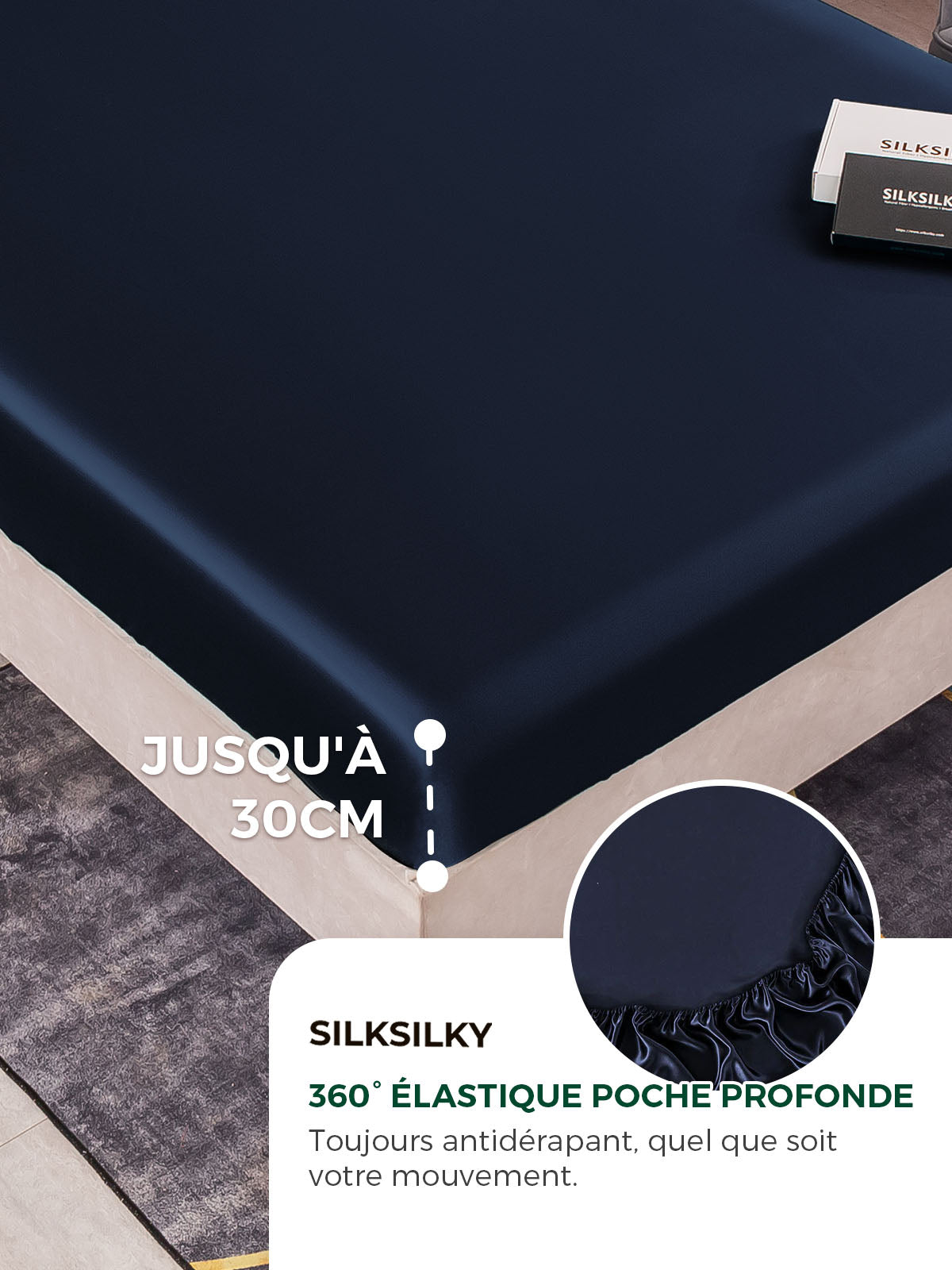 [Bleu Foncé] SilkSilky-FR 22Momme Pure Soie Bedding Set 004