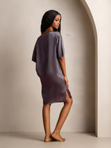 [Gris Pourpre] SilkSilky-FR Half Sleeve V Neck Chemises de nuit 002