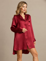 [Rouge Vineux] SilkSilky-FR Long Sleeve Lapel Collar Chemise pour dormir 007