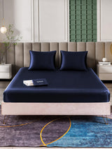 [Bleu Foncé] SilkSilky-FR Parure de Lit Soie 002