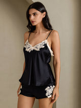 [Noir] SilkSilky-FR Sleeveless V Neck Ensemble Camisole 003