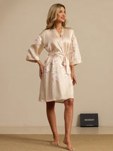 [Champagne] SilkSilky-FR 3/4 Sleeve Femme Peignoir 006