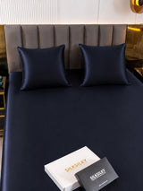 [Bleu Foncé] SilkSilky-FR Parure de Lit Soie 005