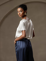 [Gris Clair] SilkSilky-FR Short Sleeve Boat Neck Femme T-Shirt 004