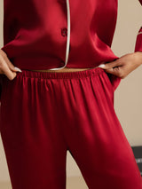 [Rouge Vineux] SilkSilky-FR Manches longues Col Cranté Femme Pyjamas 005