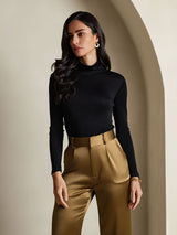 [Noir] SilkSilky-FR Manches longues Col Roulé Femme T-Shirt 006