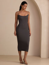 [Gris] SilkSilky-FR Spaghetti Strap Square Neck Robes 006
