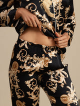 [Dragon Noir] SilkSilky-FR Long Sleeve Lapel Collar Femme Pyjamas 005