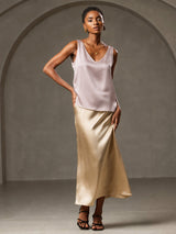 [Gris Ombre] SilkSilky-FR Sleeveless V Neck Top À Fines Brides 002