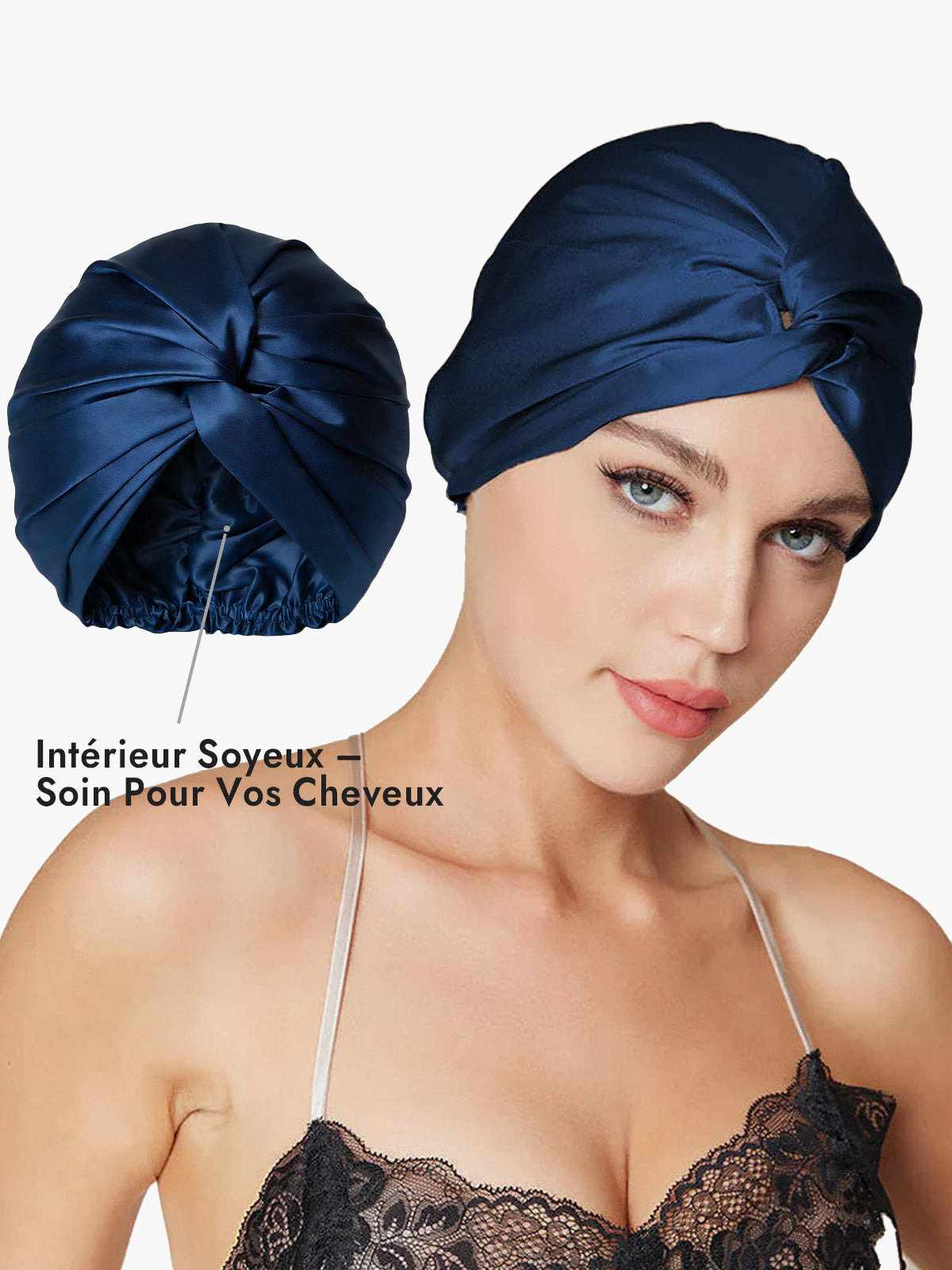 [Bleu Foncé] SilkSilky-FR Bonnets de Nuit 004