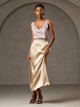 [Gris Ombre] SilkSilky-FR Sleeveless V Neck Top À Fines Brides 006