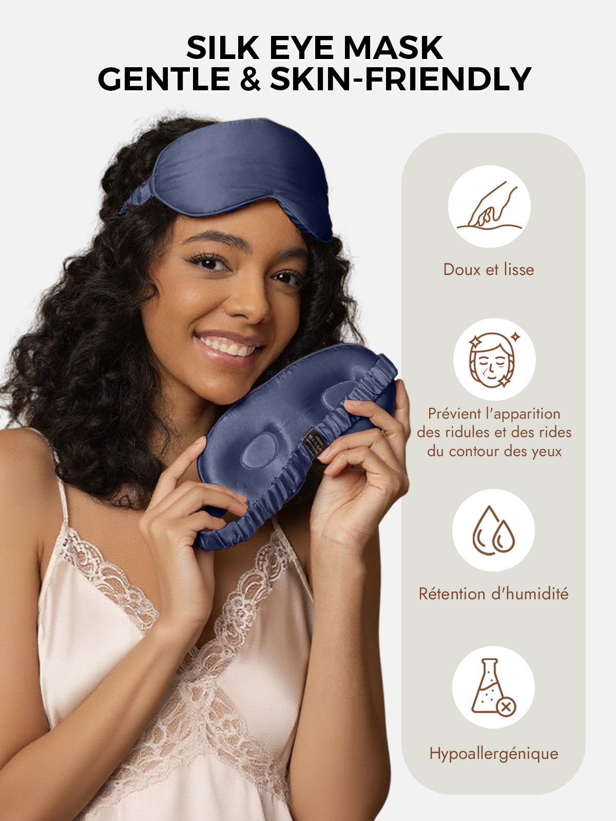 [Bleu Foncé] SilkSilky-FR Soie Eye Mask 003