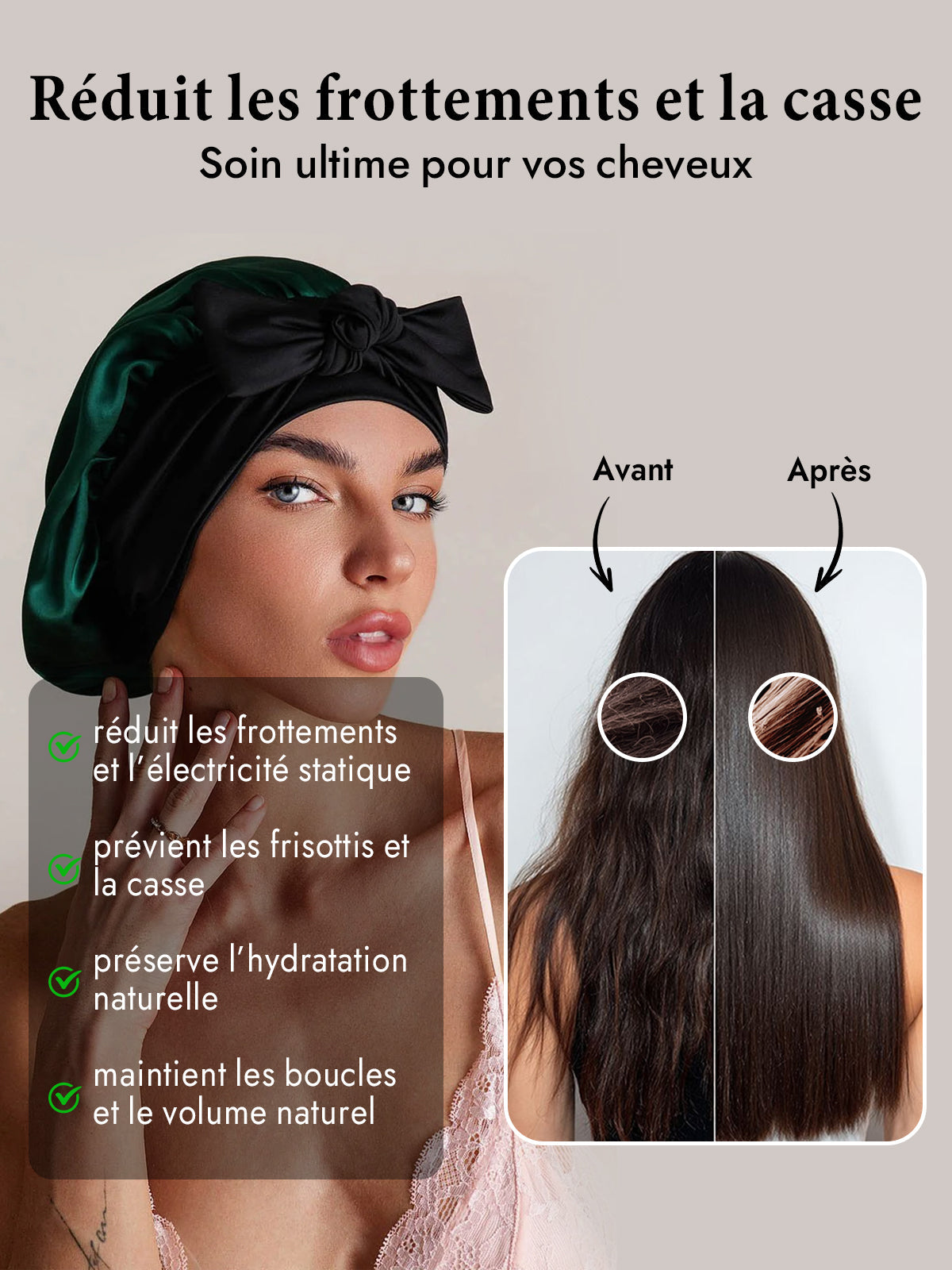 [Vert Foncé] SilkSilky-FR Soie Sleep Cap 003