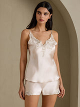 [Beige] SilkSilky-FR Sleeveless V Neck Ensemble Camisole 003