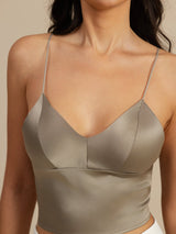 [Kaki] SilkSilky-FR Spaghetti Strap V Neck Top À Fines Brides 004