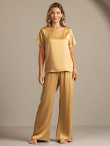[Tan] SilkSilky-FR 19Momme Manches courtes Femme Pyjamas 007
