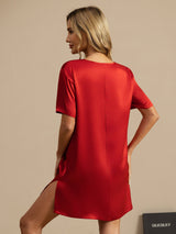[Rouge Vineux] SilkSilky-FR Half Sleeve V Neck Chemises de nuit 002