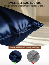 [Bleu Foncé] SilkSilky-FR 30Momme Taies d'Oreiller 006