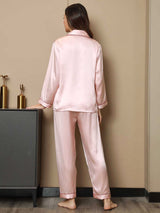 [Rose] SilkSilky-FR Manches longues Col Cranté Femme Pyjamas 002