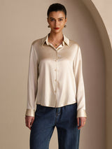 [Beige Riz] SilkSilky-FR Long Sleeve Lapel Collar Femme Chemise 002