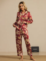 [Dragon Bordeaux] SilkSilky-FR Long Sleeve Lapel Collar Femme Pyjamas 008