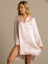 [Rose Clair] SilkSilky-FR Long Sleeve Lapel Collar Chemise pour dormir 005
