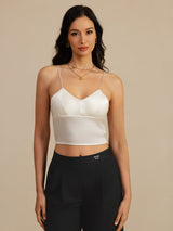 [Blanc] SilkSilky-FR Spaghetti Strap V Neck Top À Fines Brides 003