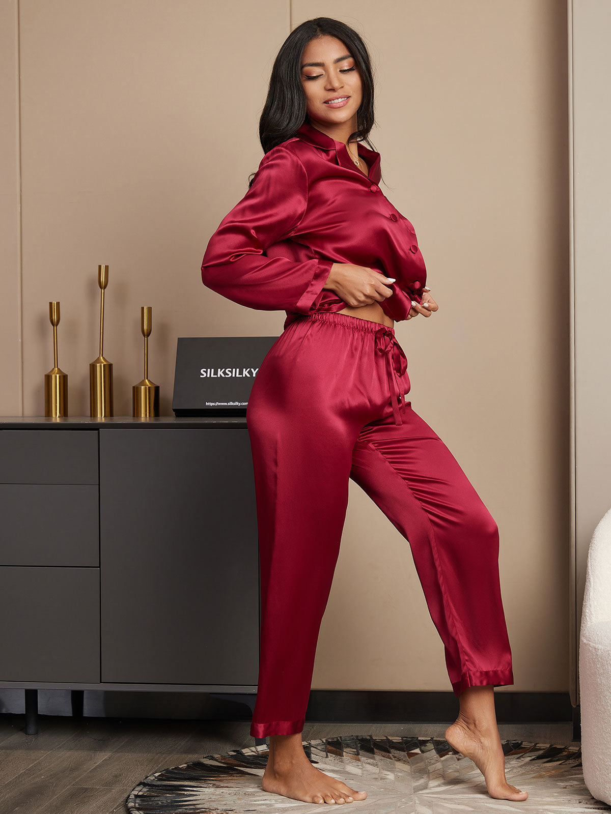 [Rouge Vineux] SilkSilky-FR Pure Soie Womens Pajamas 005