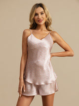 [Rose Cœur Geo] SilkSilky-FR Sleeveless V Neck Ensemble Camisole 005