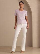 [Lavande] SilkSilky-FR Short Sleeve V Neck Femme T-Shirt 007
