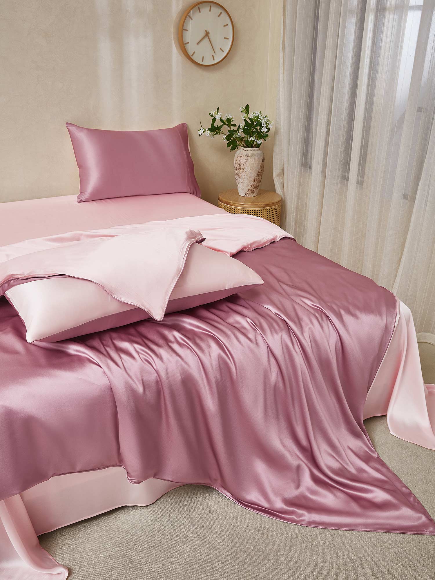 [MauvePâle+RoseClair] SilkSilky-FR 25Momme Pure Soie Bedding Set 001,