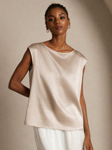 [Beige] SilkSilky-FR Cap Sleeve Round Neck Femme T-Shirt 003