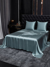 [Bleu Grisâtre] SilkSilky-FR Parure de Lit Soie 002