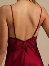 [Rouge Vineux] SilkSilky-FR Sleeveless Deep V Neck Chemises de nuit 005