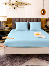 [Bleu Clair] SilkSilky-FR Parure de Lit Soie 006