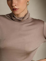 [Kaki] SilkSilky-FR Manches longues Col Roulé Femme T-Shirt 007