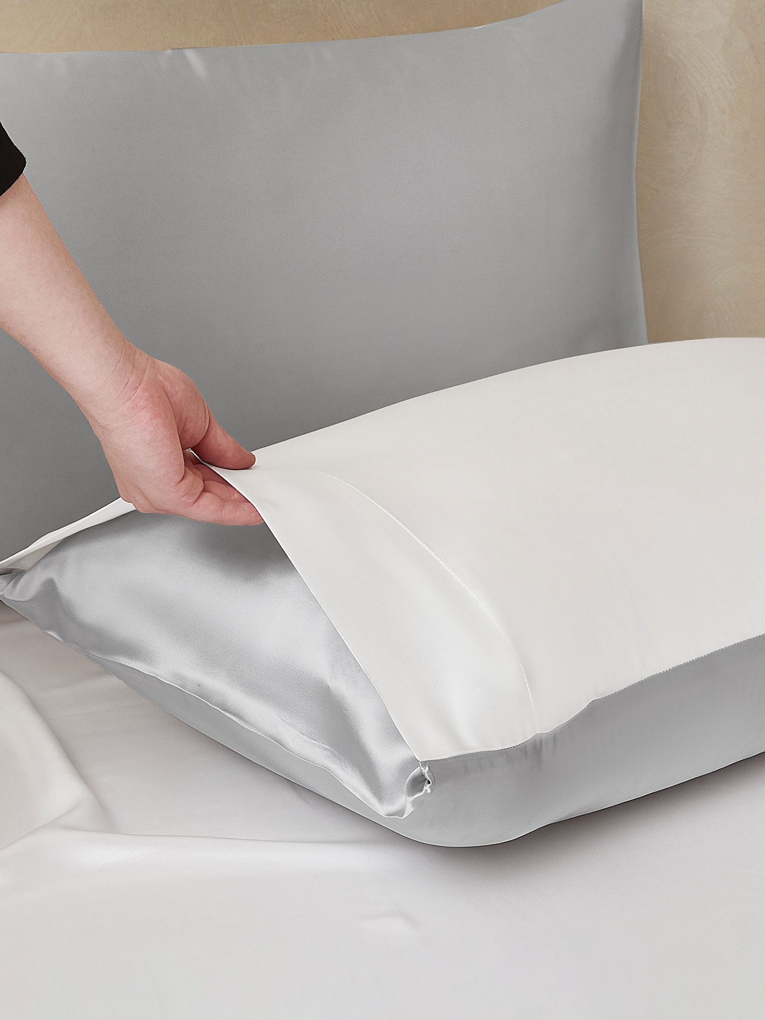 [GrisClair+Blanc] SilkSilky-FR 22Momme Pure Soie Bedding Set 005,