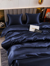 [Bleu Foncé] SilkSilky-FR Parure de Lit Soie 004