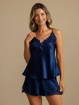 [Bleu Foncé] SilkSilky-FR Sleeveless V Neck Ensemble Camisole 003
