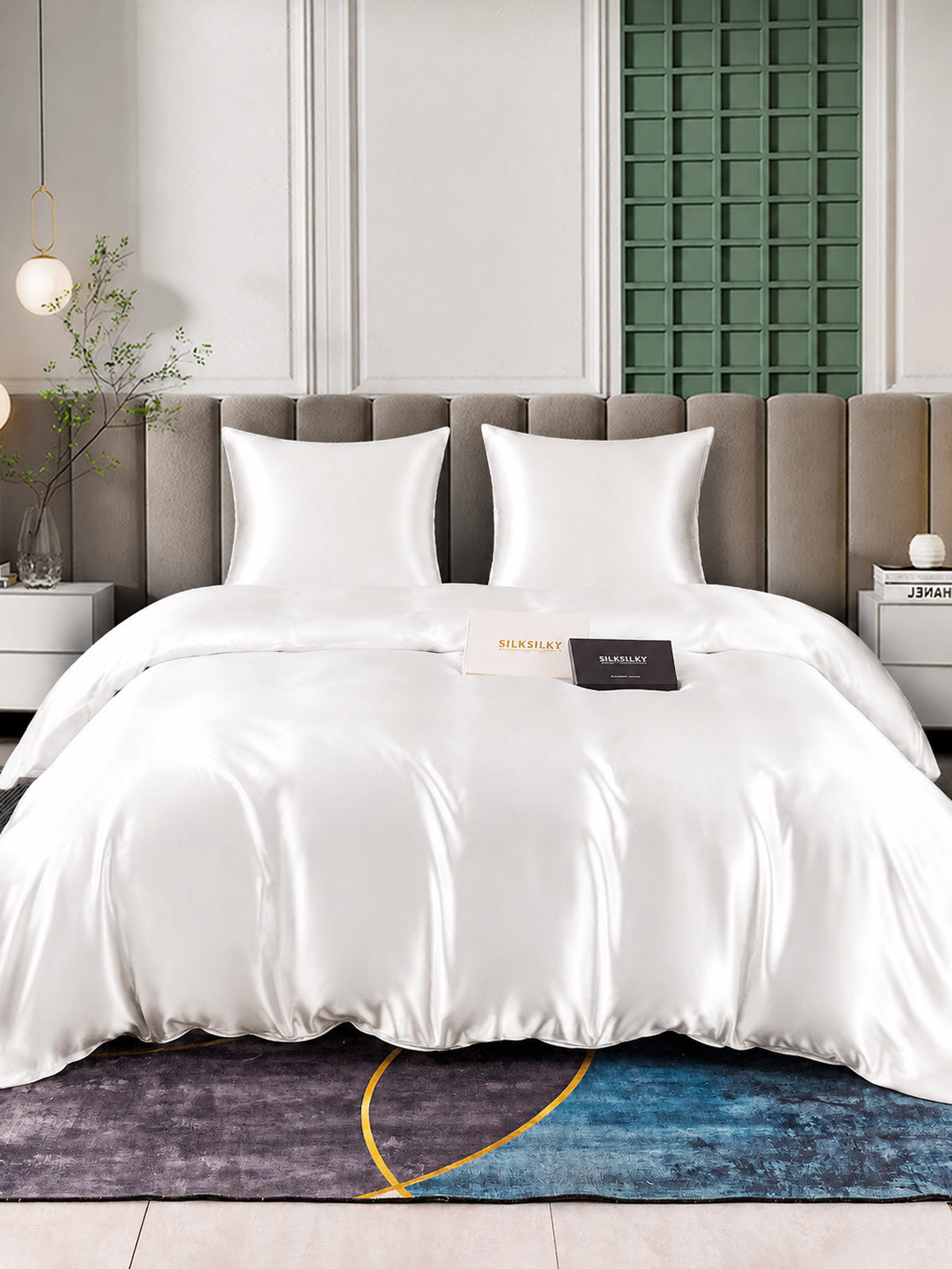 [Blanc] SilkSilky-FR Parure de Lit Soie 001