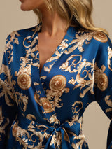 [Dragon Navy] SilkSilky-FR 3/4 Sleeve Femme Peignoir 003