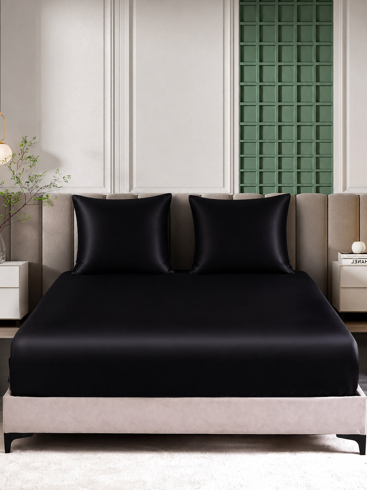 [Noir] SilkSilky-FR Parure de Lit Soie 002