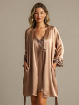 [Brun] SilkSilky-FR 3/4 Sleeve V Neck Peignoir&Robe de Chambre 003
